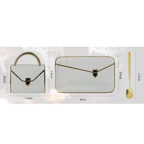 Handbag-Shaped Creative Ceramic Mug With Saucer Porcelain Tray&Spoon WHITE/gold - Picture 3 of 3